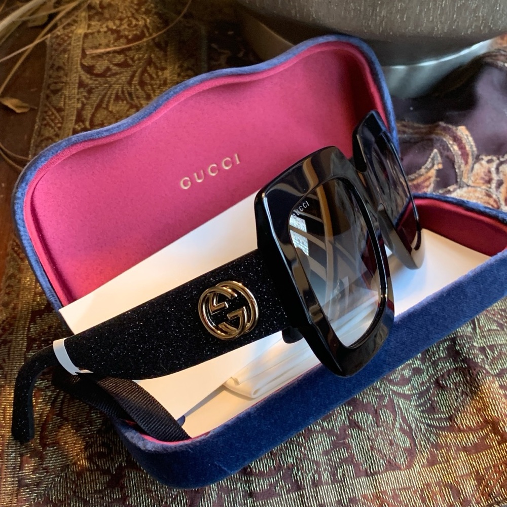 Authentic GUCCI 54mm Glitter Acetate logo oversized sunglasses